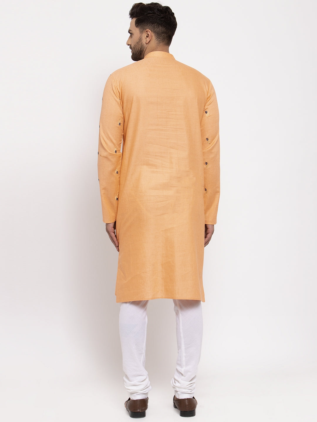 Men's Orange Printed Cotton Kurta Only ( KO 635 Orange ) - Virat Fashions