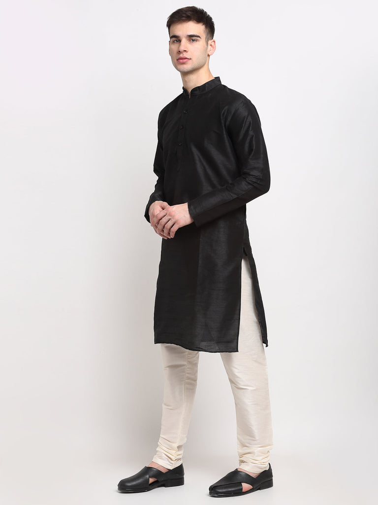Men's Black Solid Dupion Silk Kurta Only( KO 636 Black )