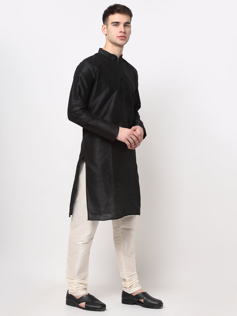 Men's Black Solid Dupion Silk Kurta Only( KO 636 Black )