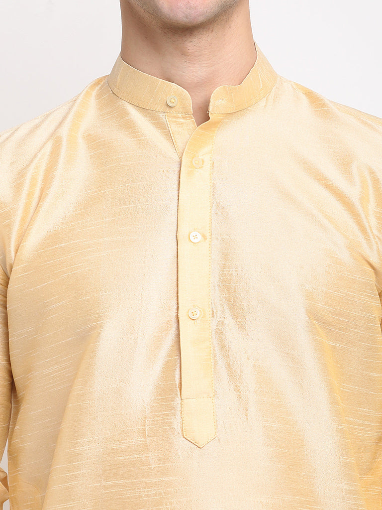 Men's Golden Solid Dupion Silk Kurta Payjama Set ( JOKP 636 Golden )