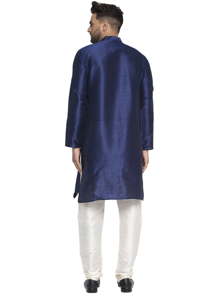 Men's Navy Solid Dupion Silk Kurta Payjama Set ( JOKP 636 Navy )