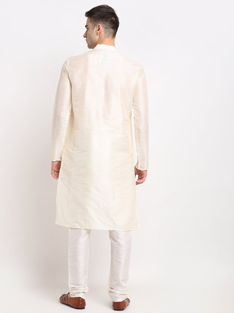 Men's White Solid Dupion Silk Kurta Pyjama Set ( Jokp 636 White )