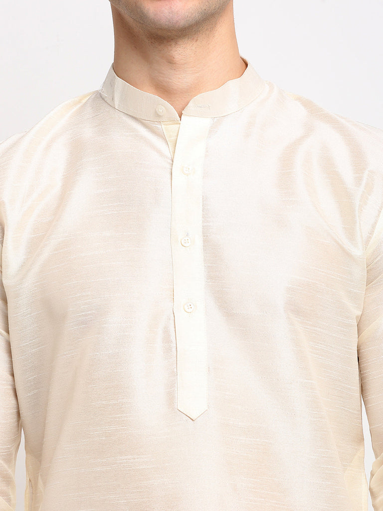 Men's White Solid Dupion Silk Kurta Pyjama Set ( Jokp 636 White )