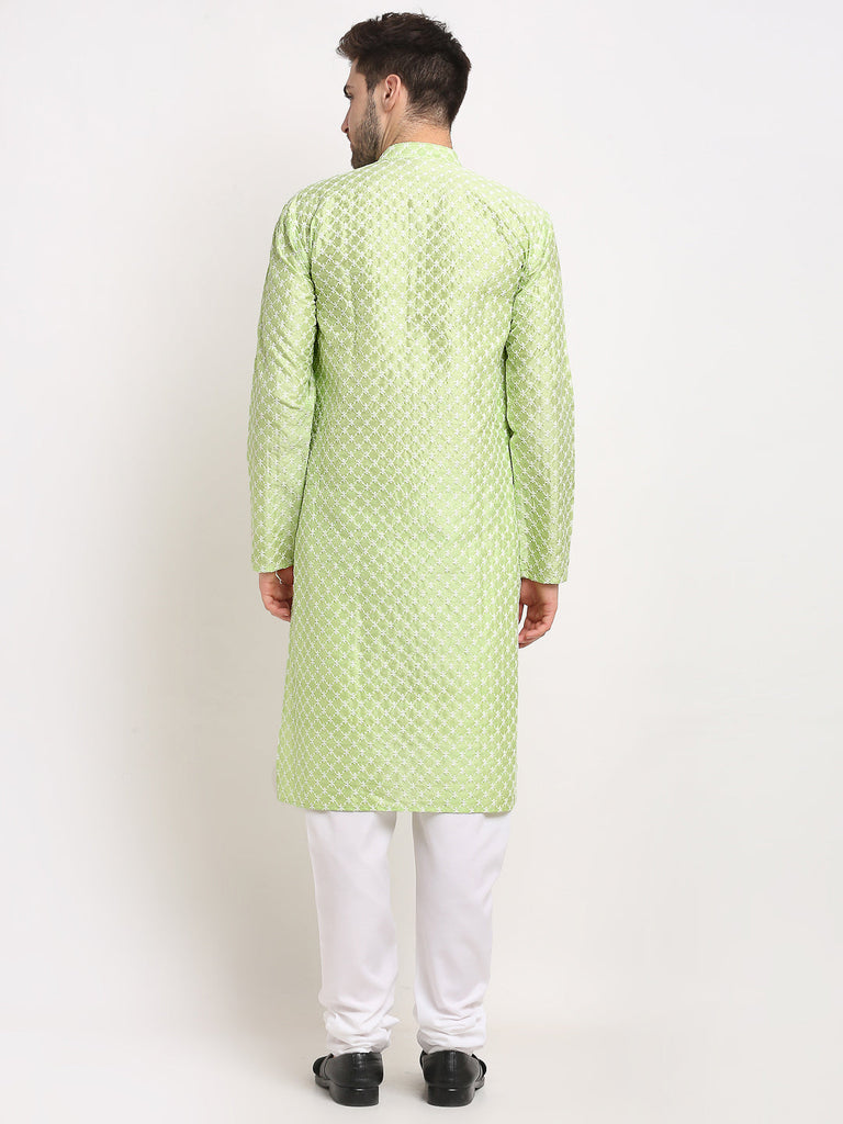 Men's Green Chikankari Kurta With Churidar ( Jokp 641 Green )