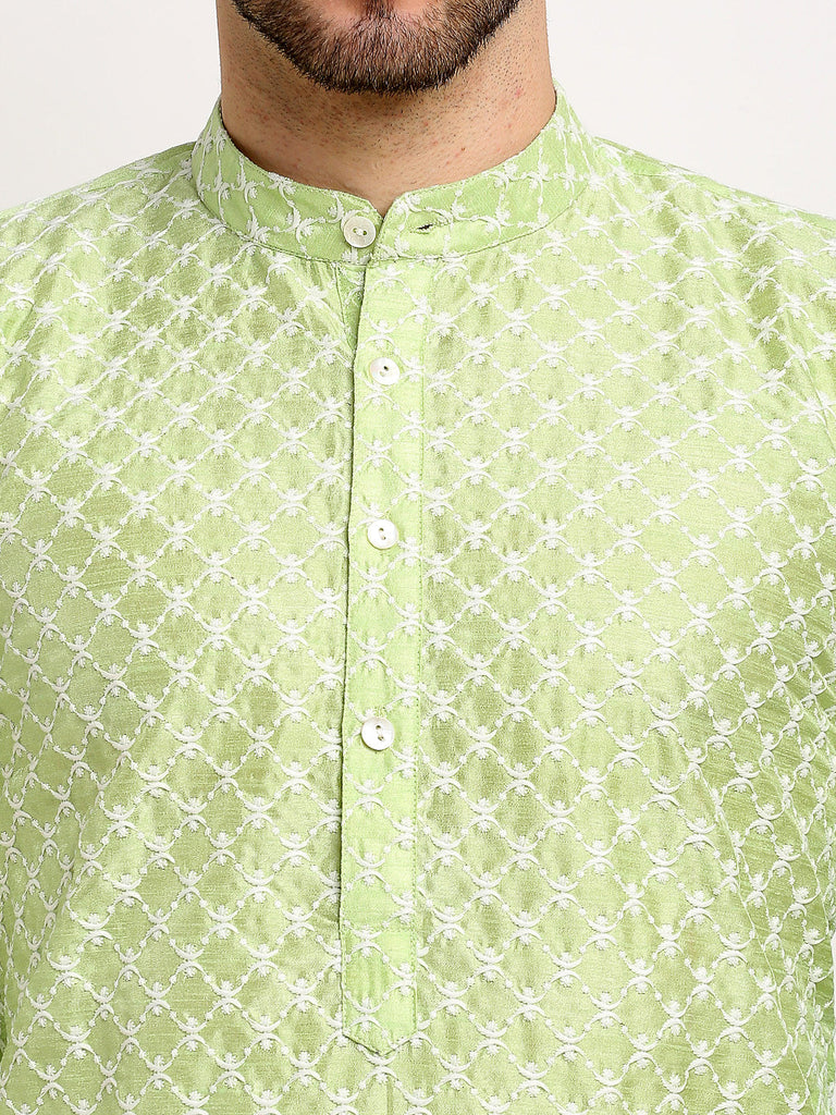 Men's Green Chikankari Kurta With Churidar ( Jokp 641 Green )
