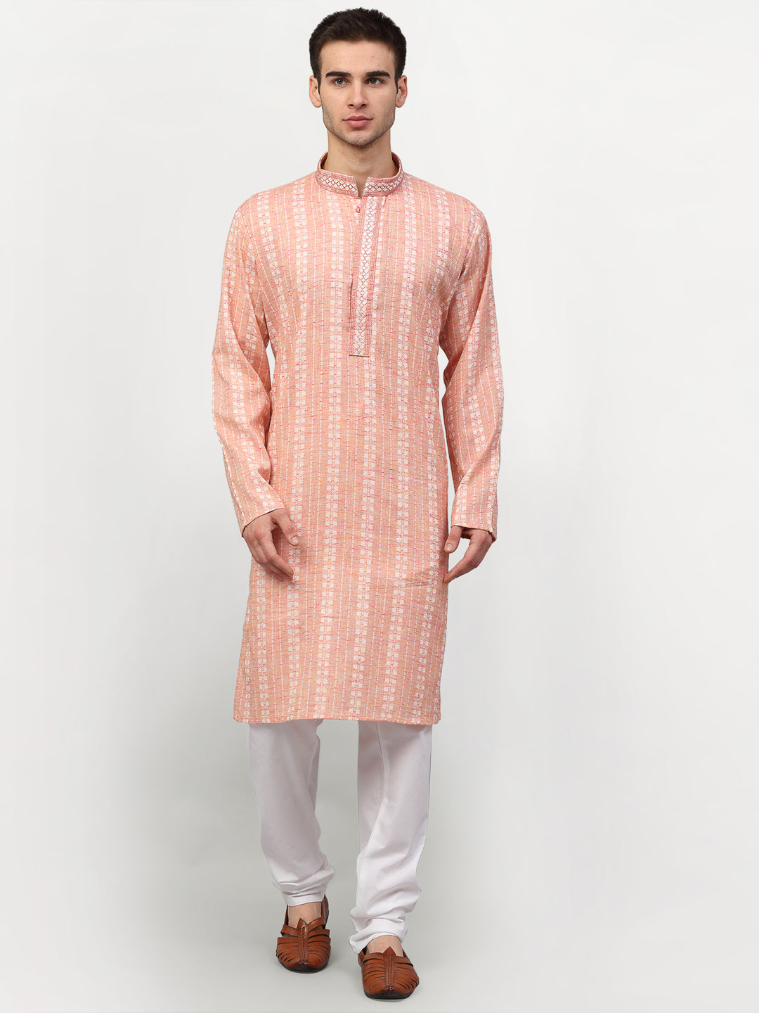 Men's Pink Woven Kurta Pajama ( JOKP 642 Pink ) - Virat Fashions