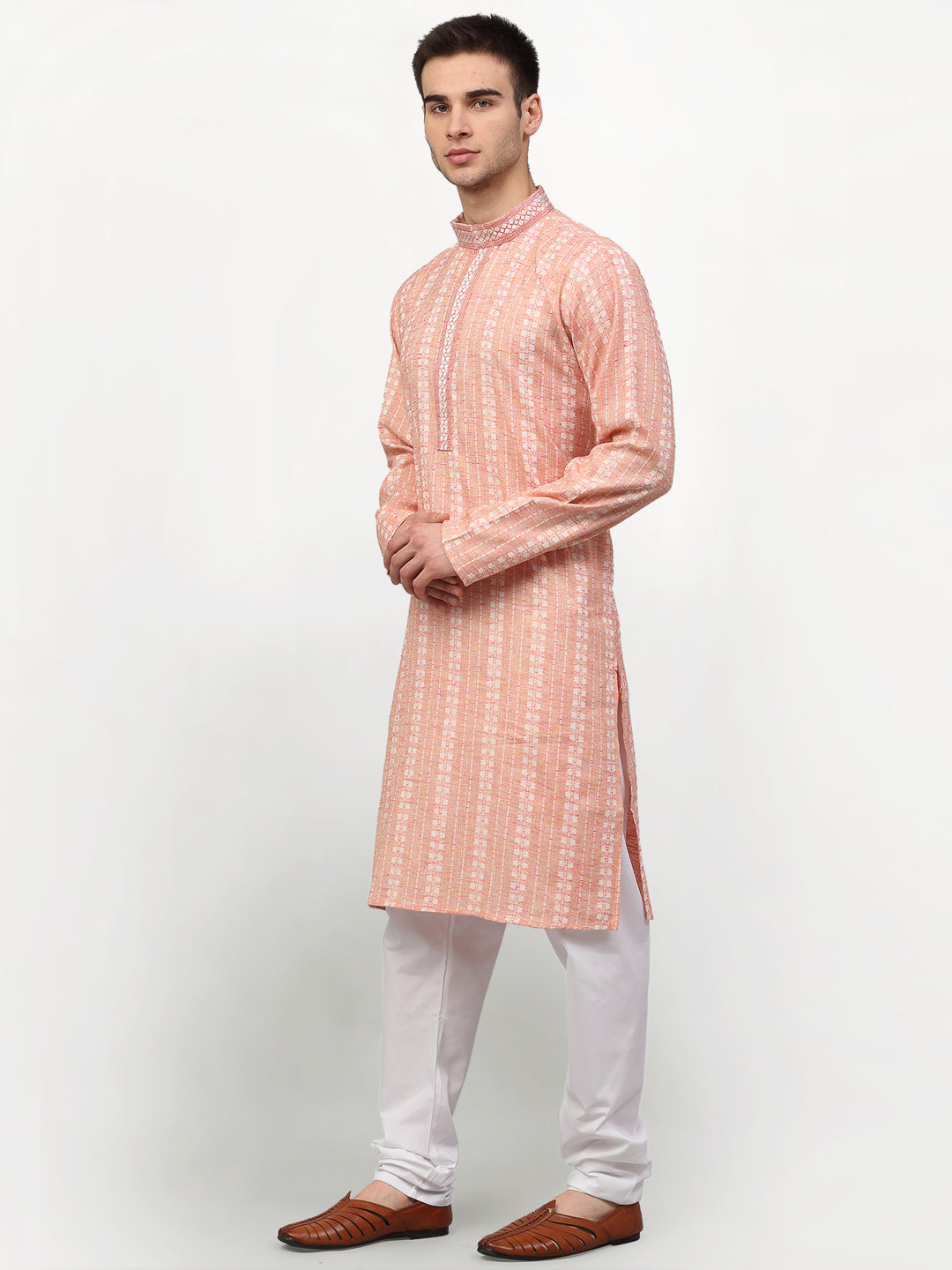 Men's Pink Woven Kurta Only ( KO 642 Pink ) - Virat Fashions