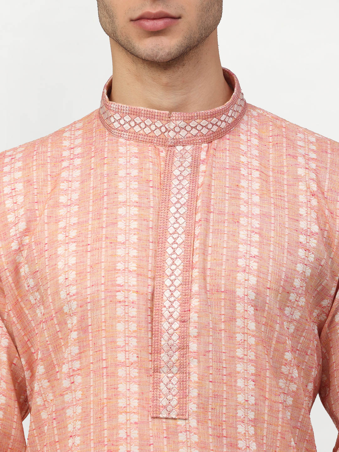 Men's Pink Woven Kurta Pajama ( JOKP 642 Pink ) - Virat Fashions