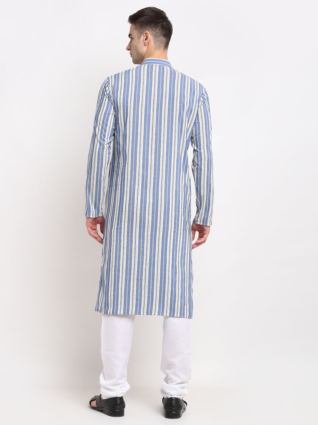 Men's Blue Cotton Striped Kurta Payjama Sets ( JOKP 643 Blue ) - Virat Fashions