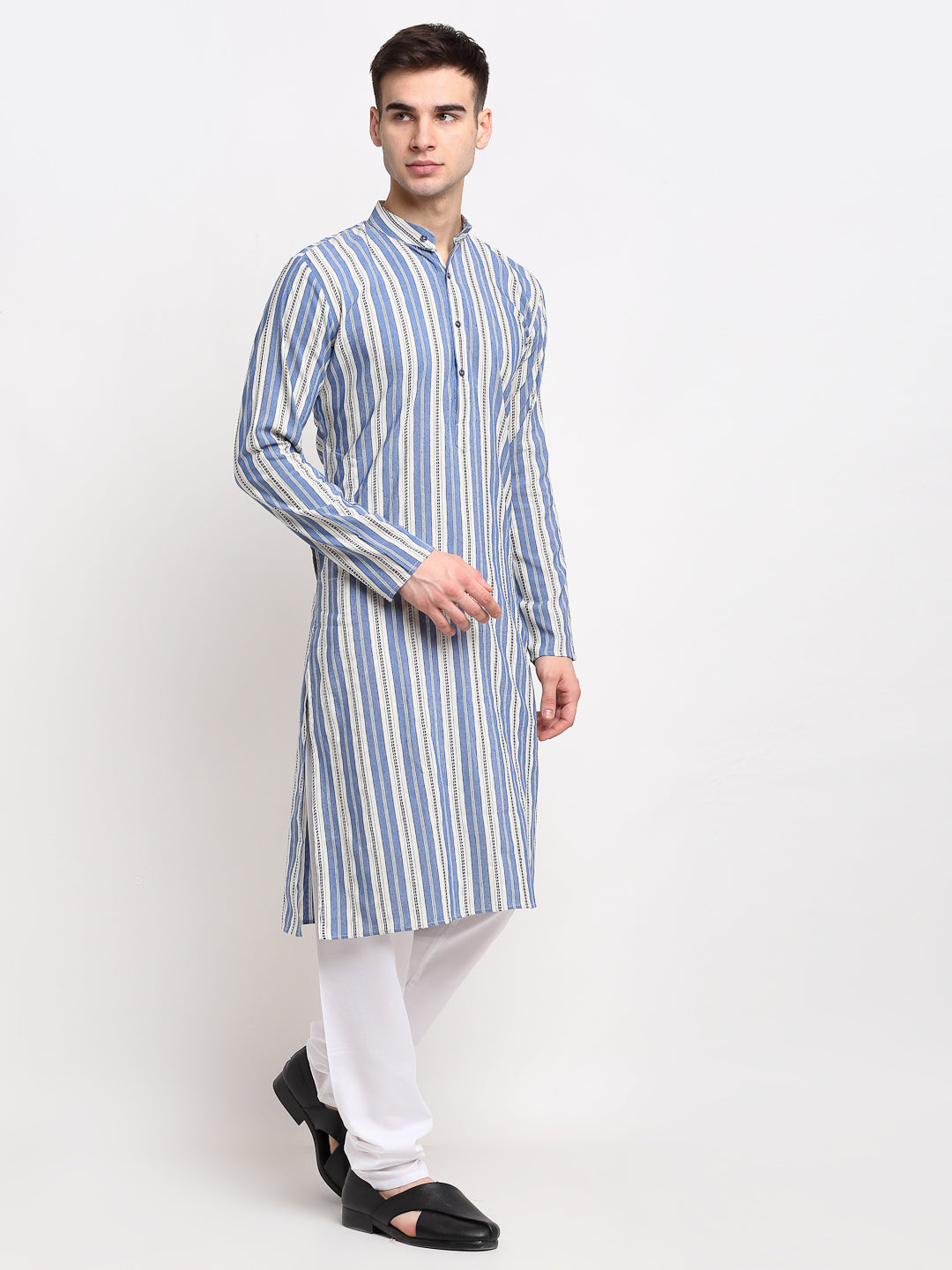 Men's Blue Cotton Striped Kurta Only ( KO 643 Blue ) - Virat Fashions