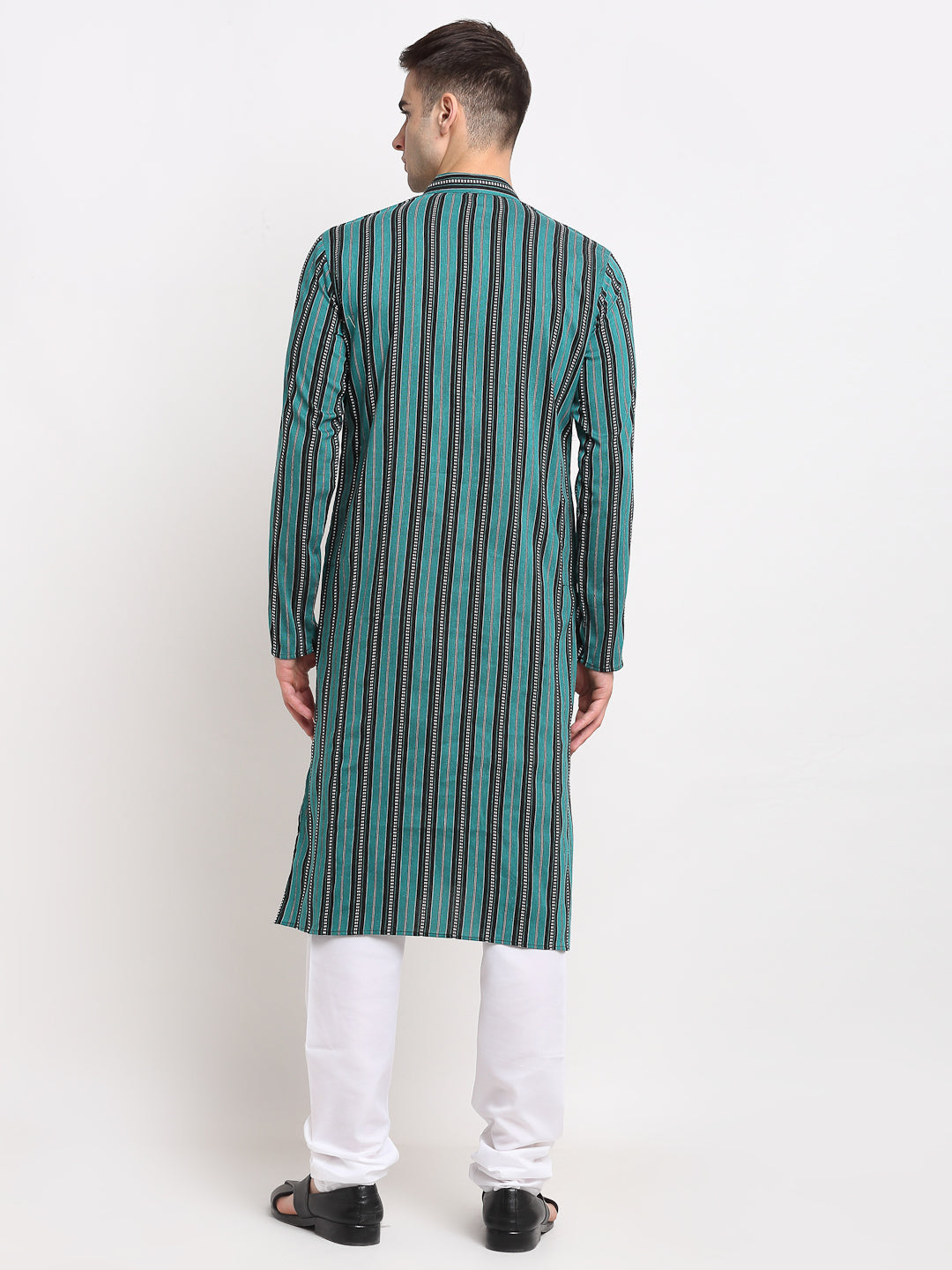 Men's Green Cotton Striped Kurta Only ( KO 643 Green ) - Virat Fashions
