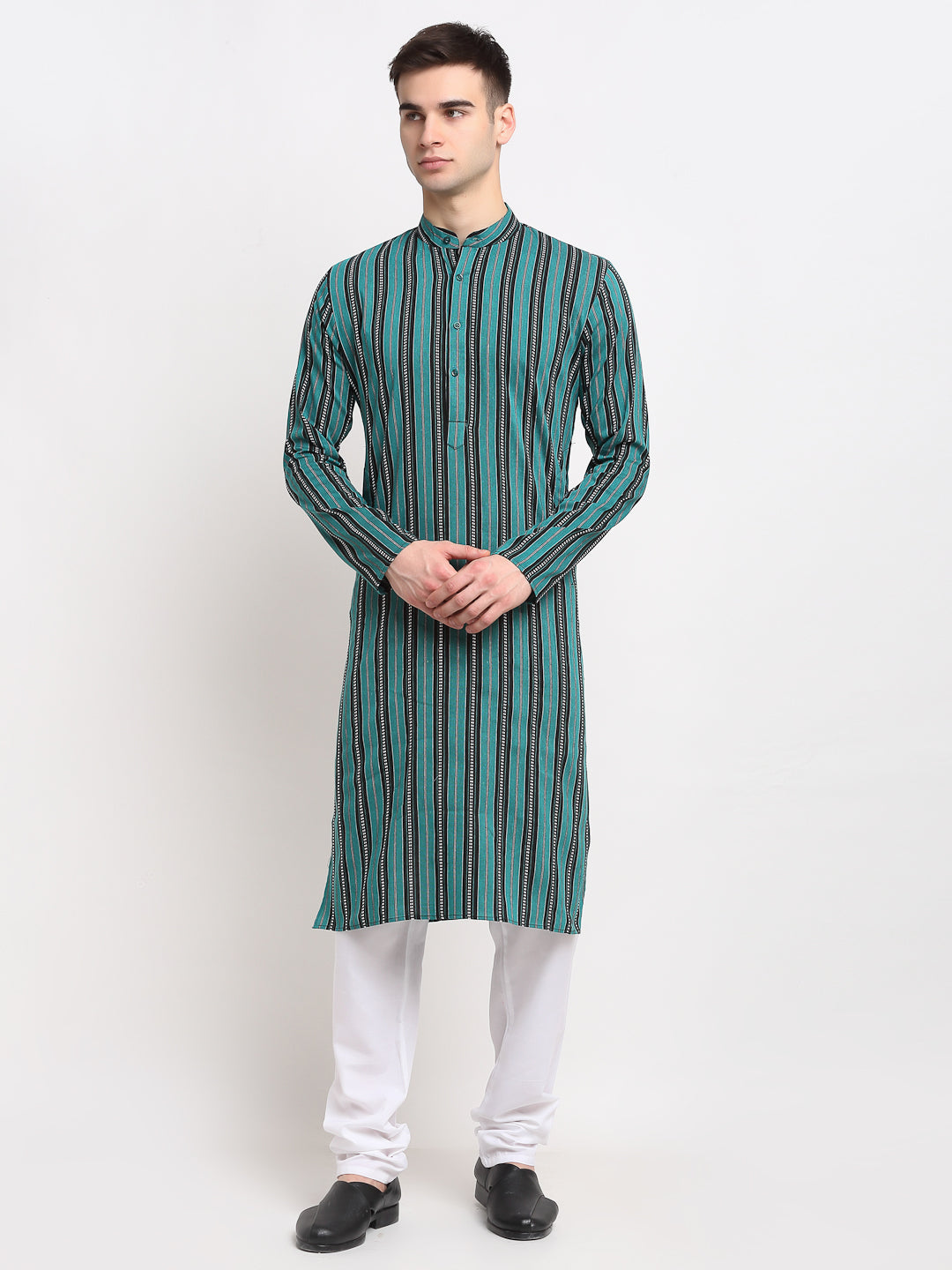 Men's Green Cotton Striped Kurta Only ( KO 643 Green ) - Virat Fashions