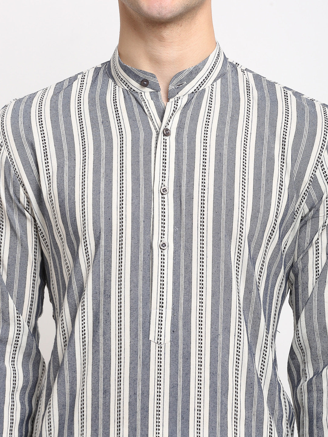 Men's Grey Cotton Striped Kurta Payjama Sets ( JOKP 643 Grey ) - Virat Fashions