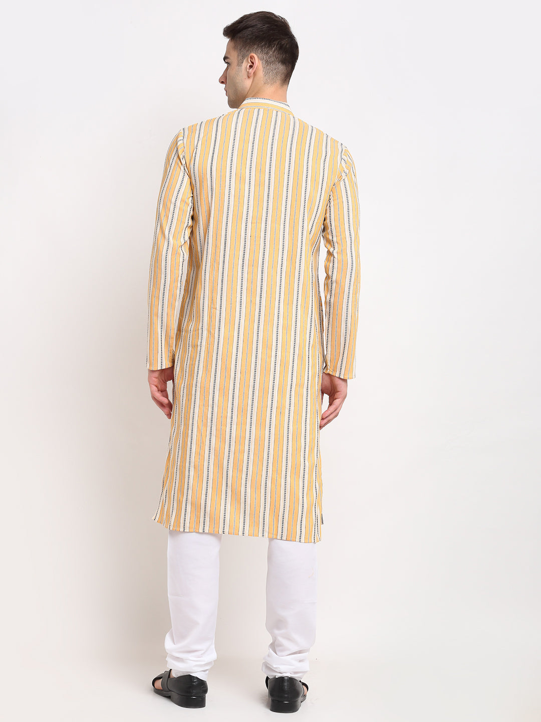 Men's Yellow Cotton Striped Kurta Payjama Sets ( JOKP 643 Yellow ) - Virat Fashions