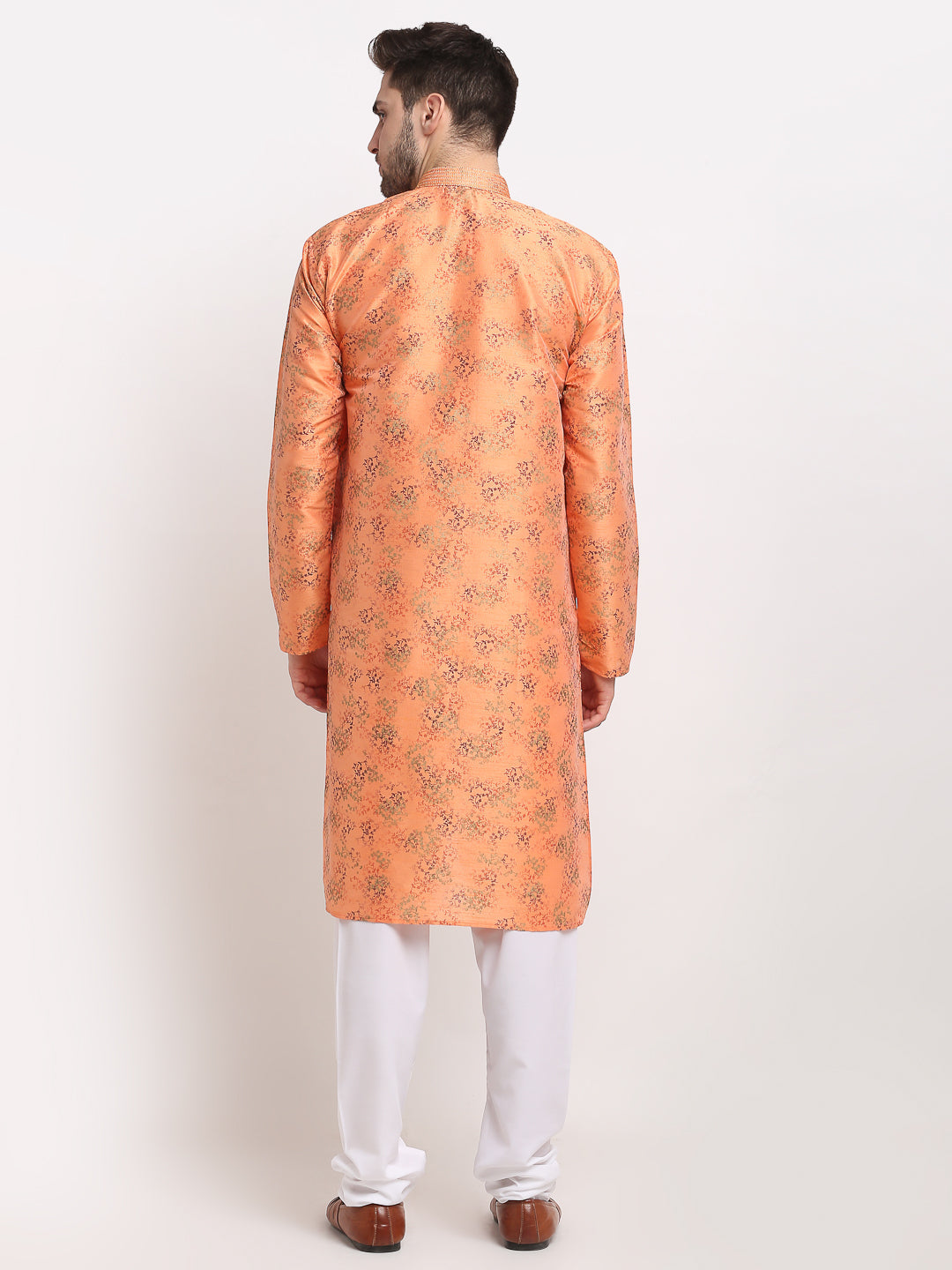Men's Orange Dupion Printed Kurta Only ( KO 644 Orange ) - Virat Fashions