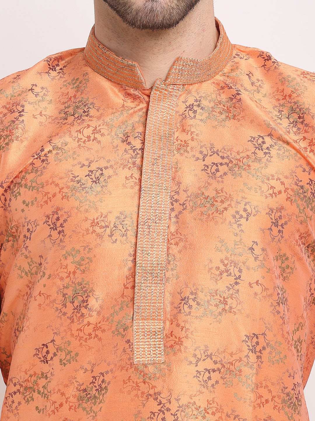 Men's Orange Dupion Printed Kurta Payjama Sets ( JOKP 644 Orange ) - Virat Fashions