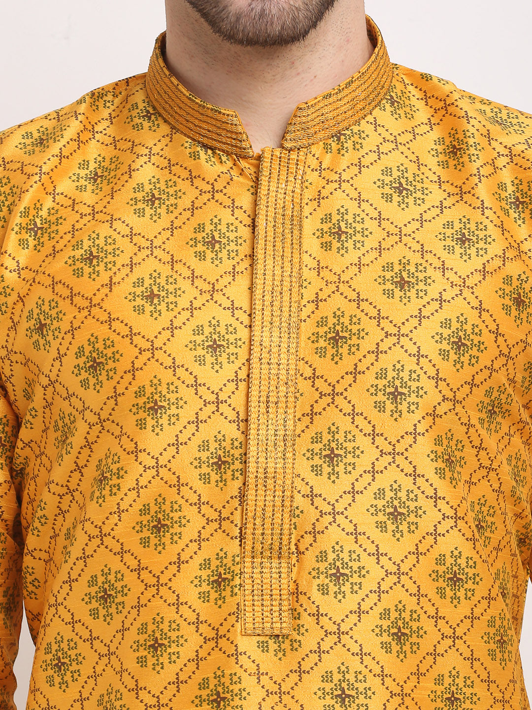 Men's Mustard Woven Kurta Payjama Sets ( JOKP 645 Mustard ) - Virat Fashions