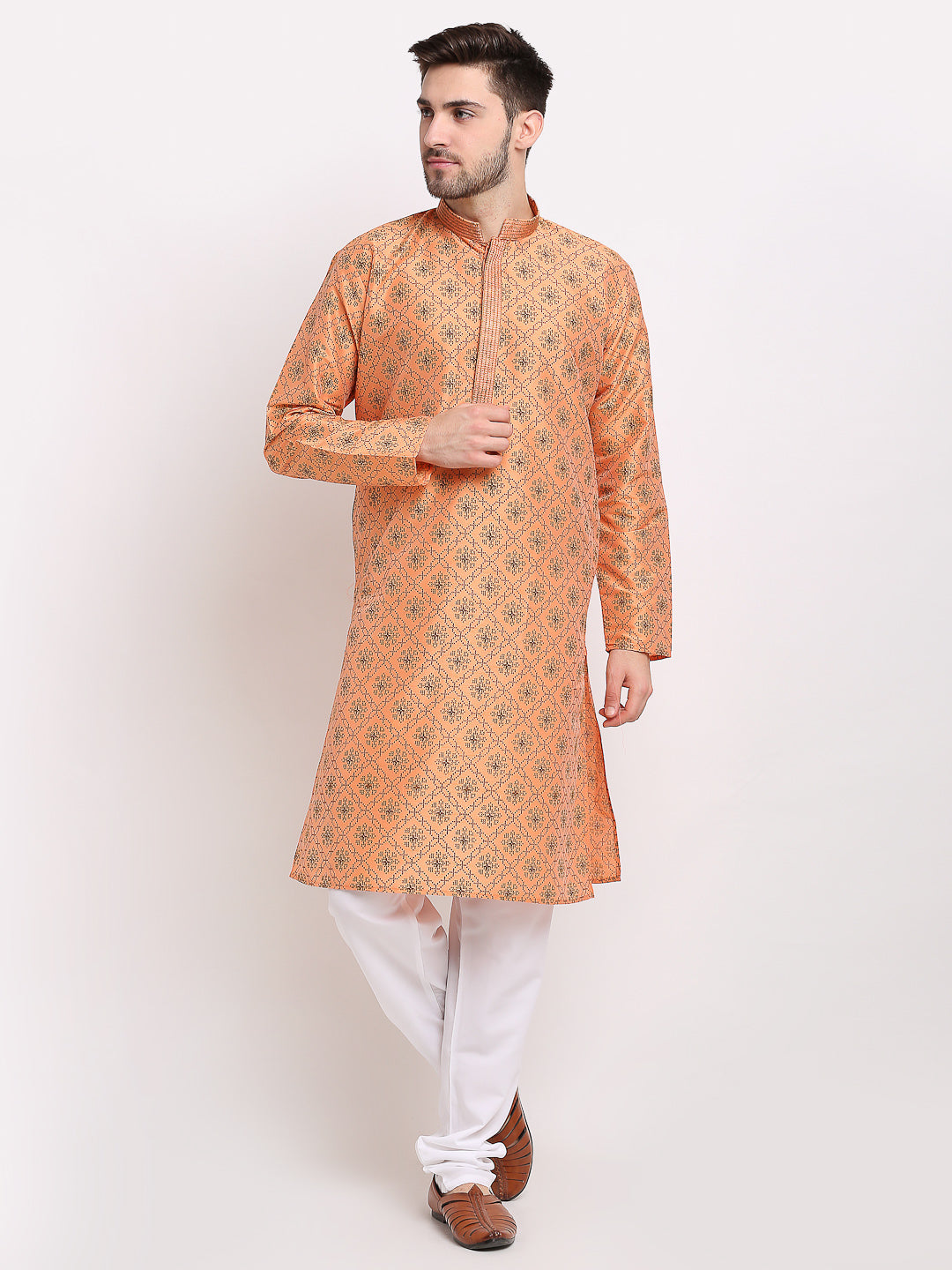 Men's Orange Woven Kurta Payjama Sets ( JOKP 645 Orange ) - Virat Fashions