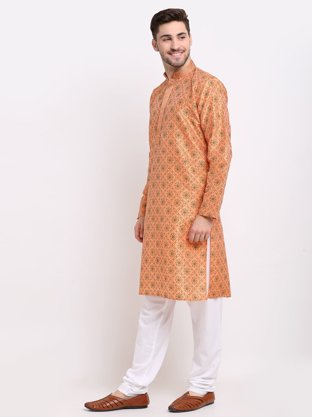 Men's Orange Woven Kurta Only ( KO 645 Orange ) - Virat Fashions
