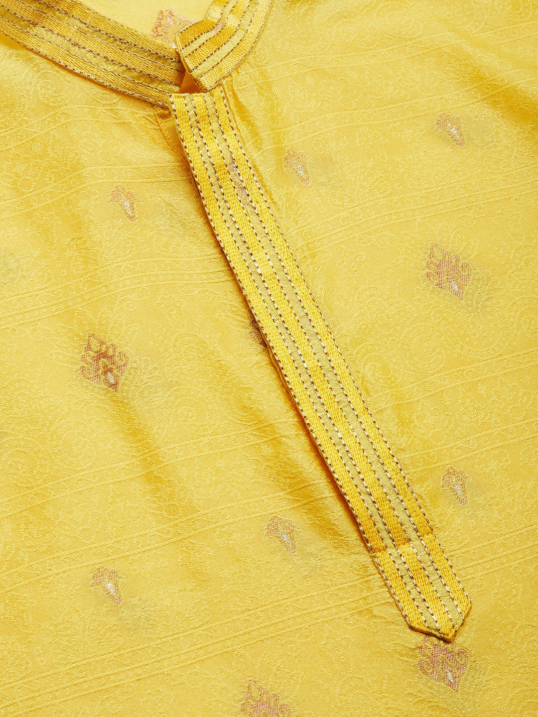 Men's Yellow Coller Embroidered Woven Design Kurta Pyjama ( JOKP 649 Yellow ) - Virat Fashions