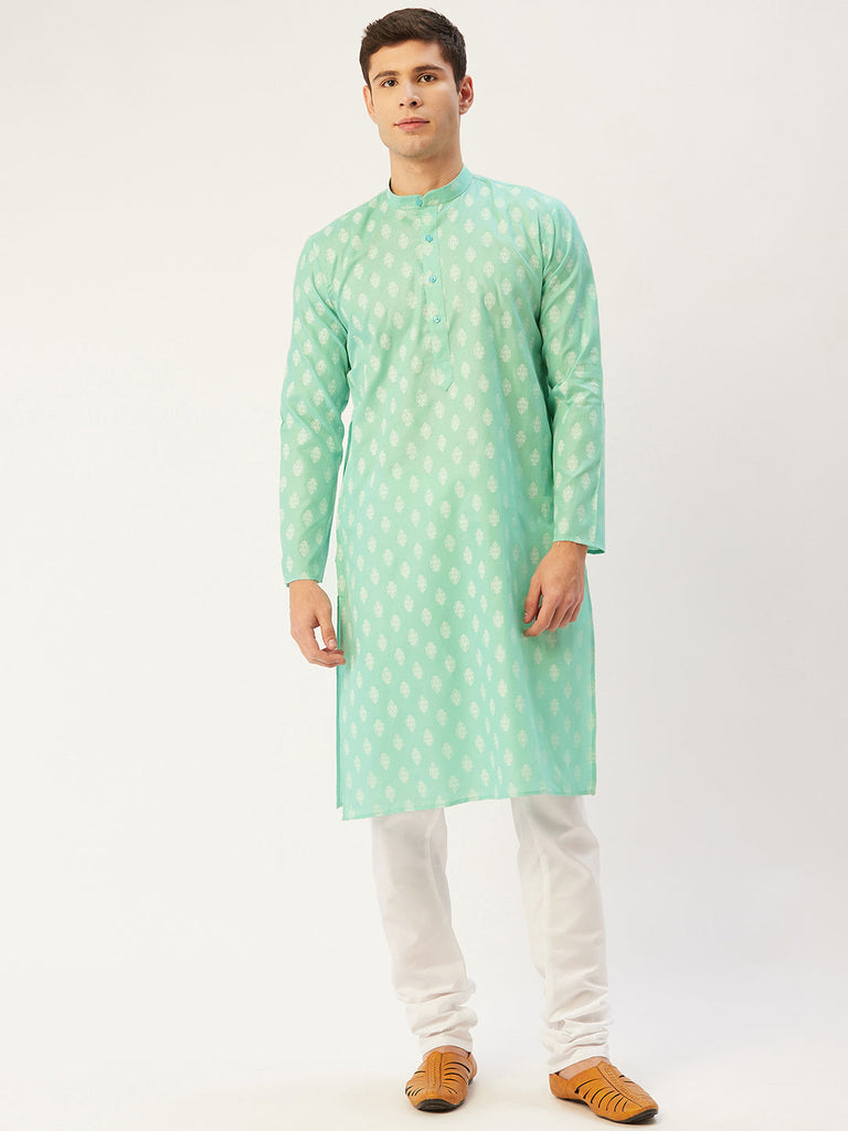 Men's Green Cotton Floral printed kurta Only( KO 650 Green )