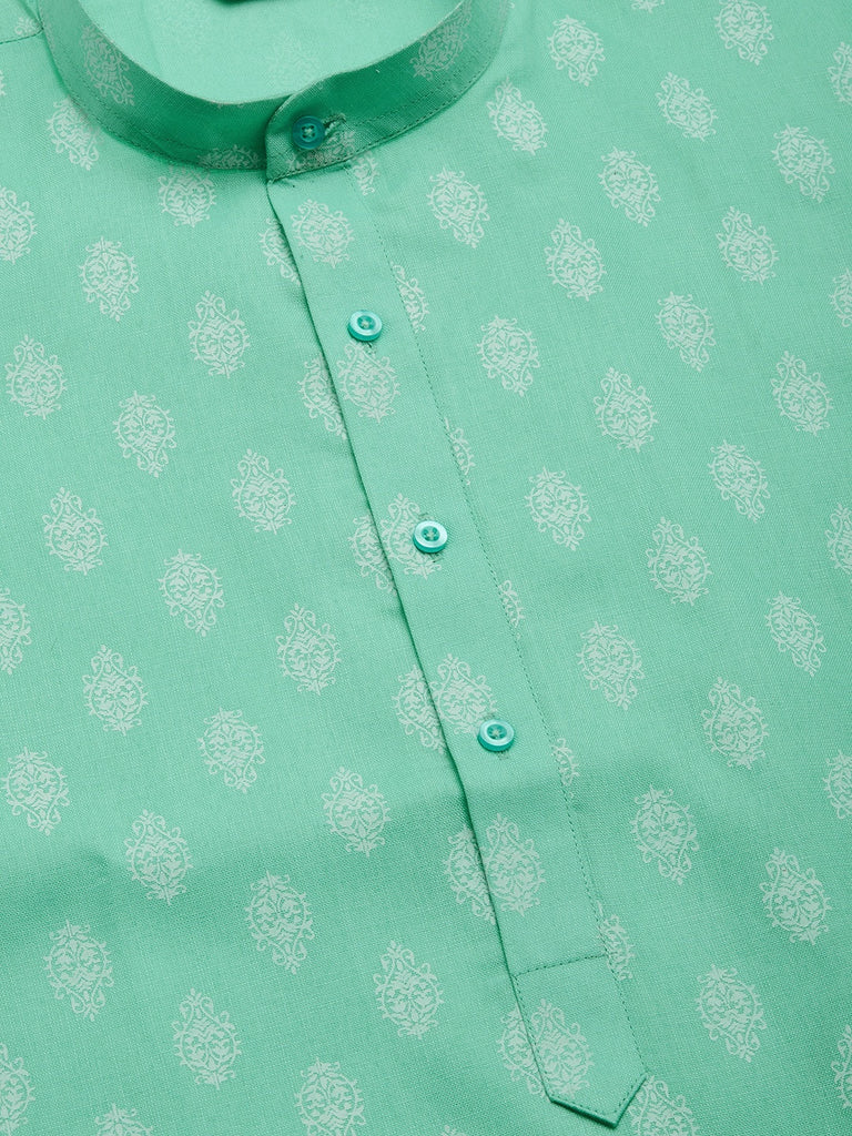 Men's Green Cotton Floral printed kurta Pyjama Set ( JOKP 650 Green )