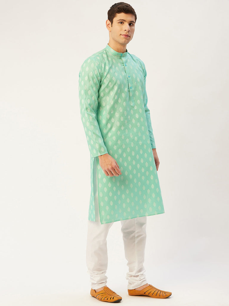 Men's Green Cotton Floral printed kurta Only( KO 650 Green )