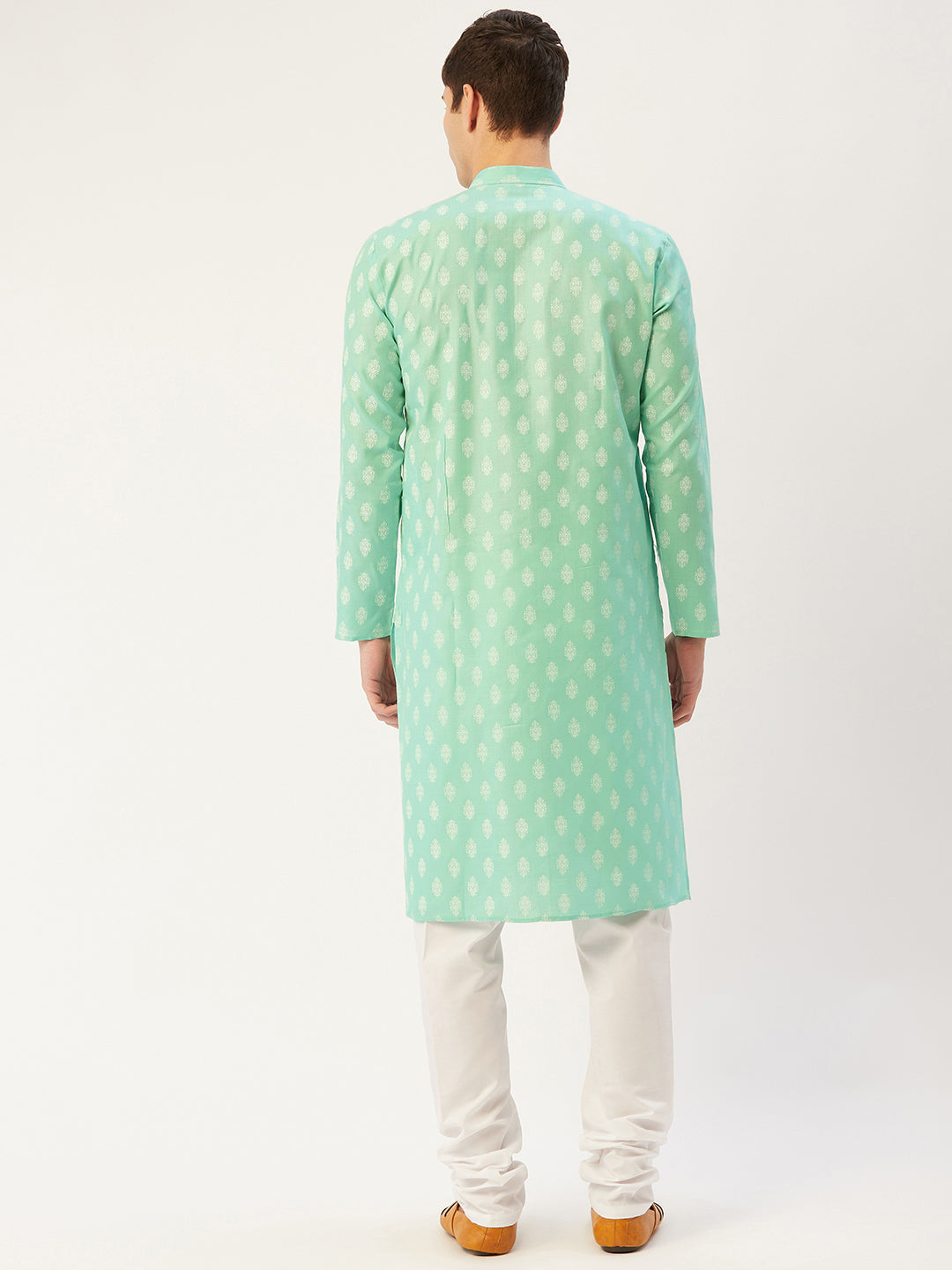 Men's Green Cotton Floral printed kurta Pyjama Set ( JOKP 650 Green ) - Virat Fashions