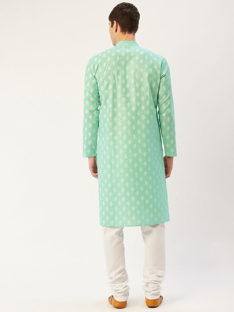 Men's Green Cotton Floral printed kurta Only( KO 650 Green )
