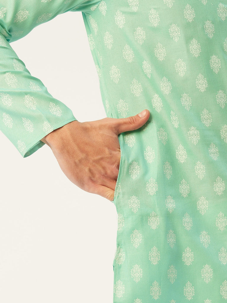 Men's Green Cotton Floral printed kurta Only( KO 650 Green )