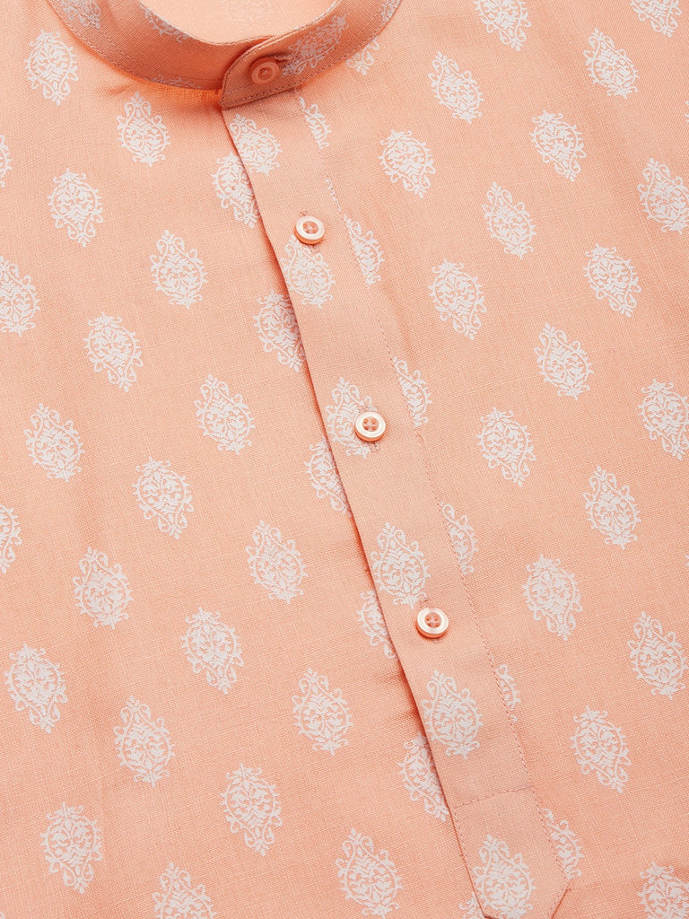 Men's Peach Cotton Floral printed kurta Only( KO 650 Peach )