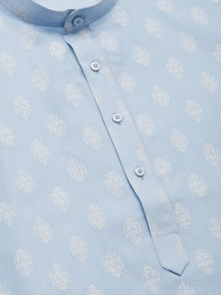 Men's Sky Cotton Floral printed kurta Only( KO 650 Sky )