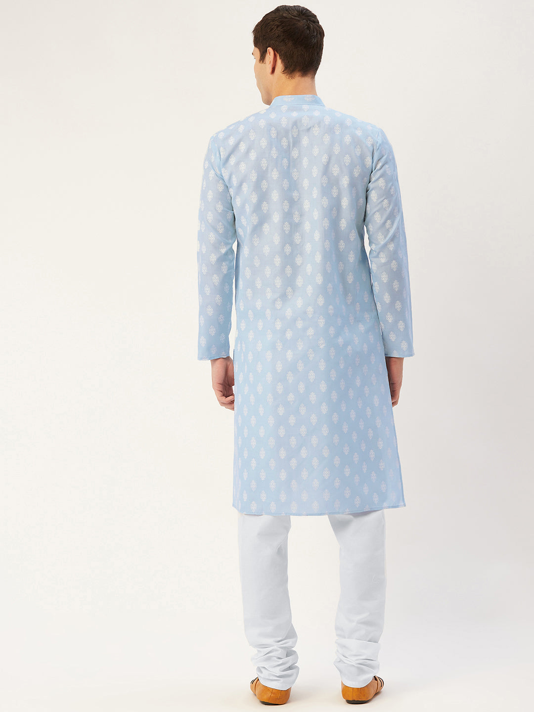 Men's Sky Cotton Floral printed kurta Only( KO 650 Sky ) - Virat Fashions