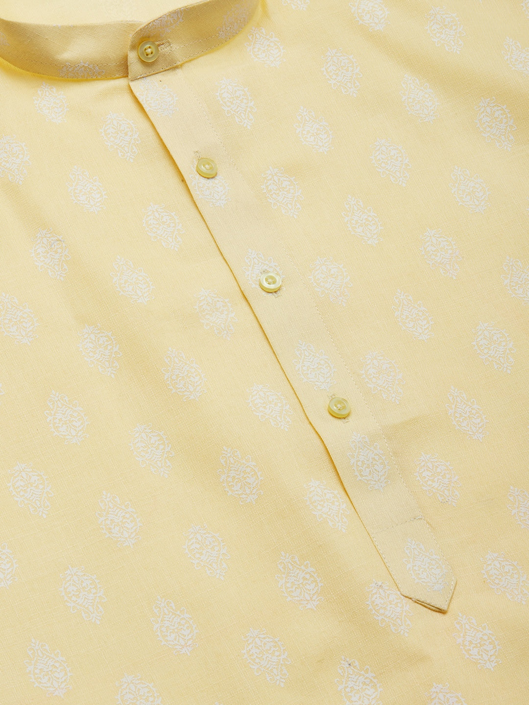 Men's Yellow Cotton Floral printed kurta Pyjama Set ( JOKP 650 Yellow ) - Virat Fashions