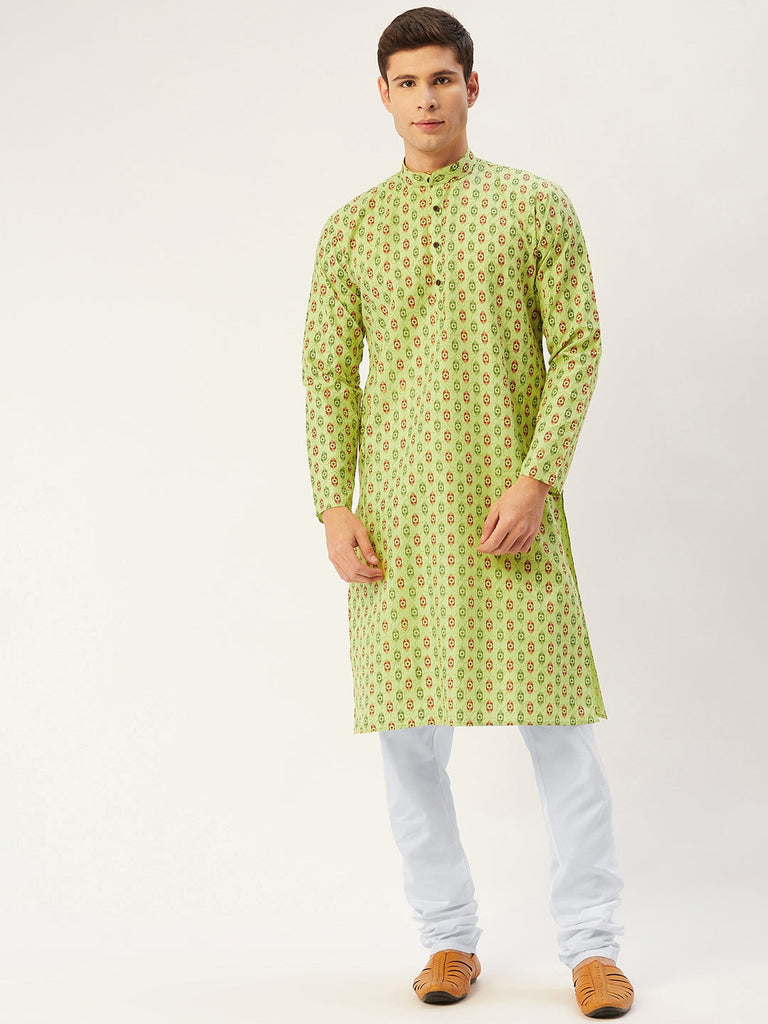 Men's Green Cotton Ikat printed kurta Only( KO 651 Green )