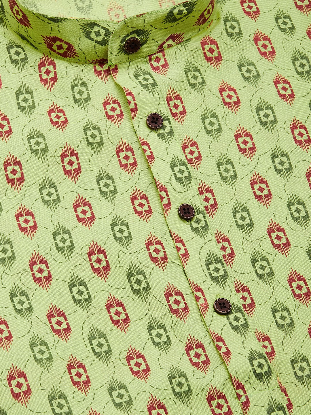 Men's Green Cotton Ikat printed kurta Pyjama Set ( JOKP 651 Green ) - Virat Fashions