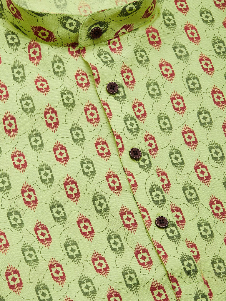 Men's Green Cotton Ikat printed kurta Pyjama Set ( JOKP 651 Green )