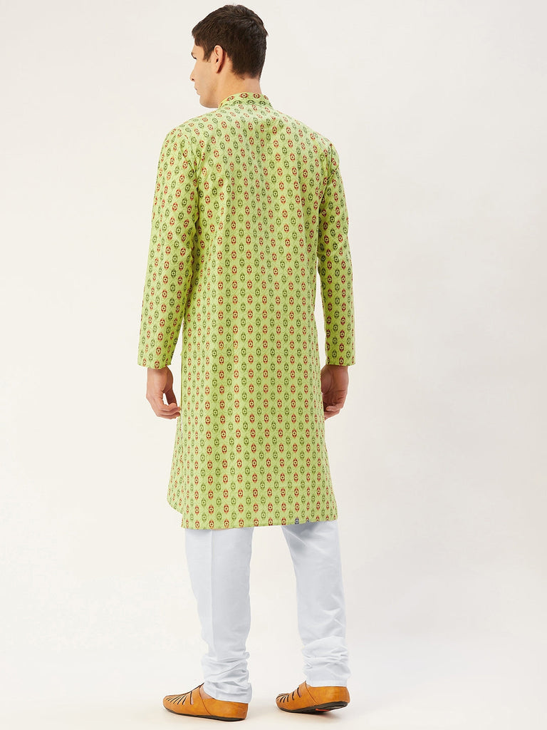 Men's Green Cotton Ikat printed kurta Only( KO 651 Green )