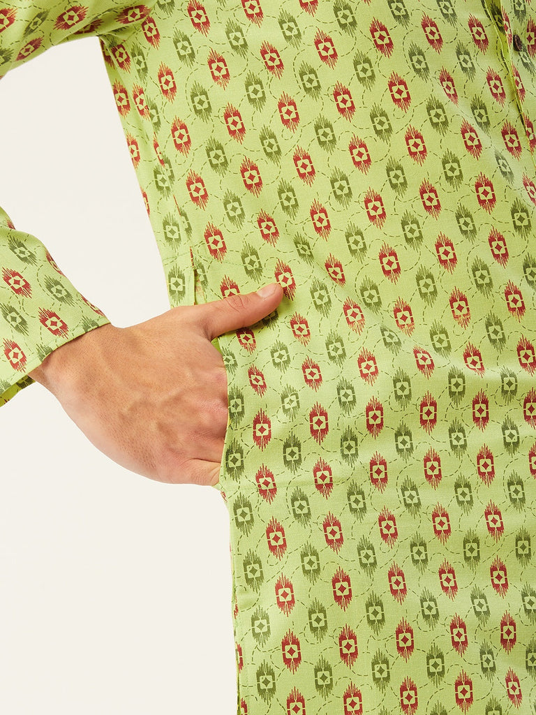 Men's Green Cotton Ikat printed kurta Only( KO 651 Green )