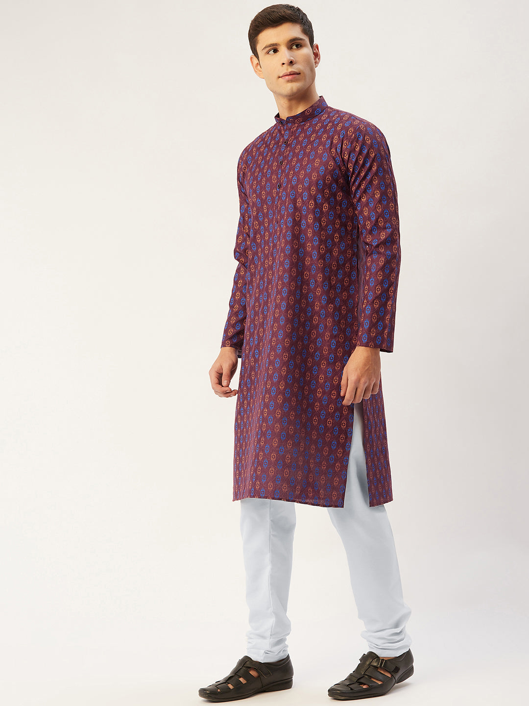 Men's Maroon Cotton Ikat printed kurta Only( KO 651 Maroon ) - Virat Fashions