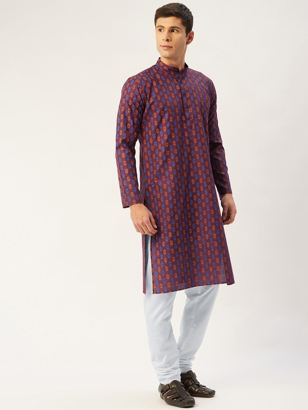 Men's Maroon Cotton Ikat printed kurta Pyjama Set ( JOKP 651 Maroon ) - Virat Fashions