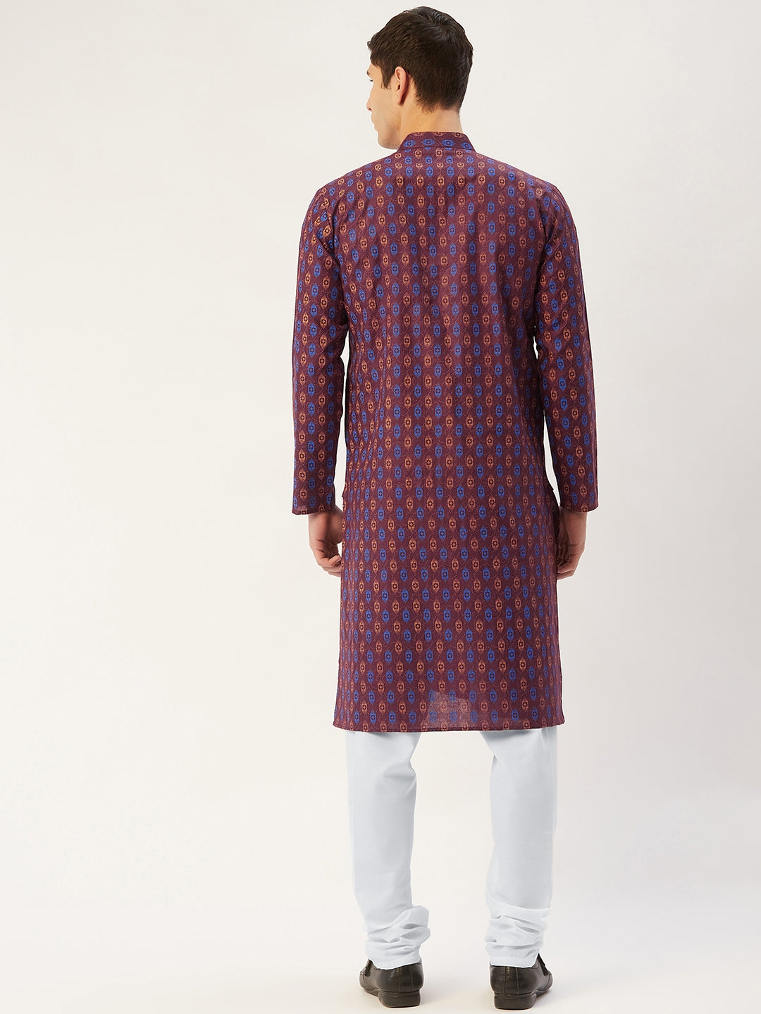 Men's Maroon Cotton Ikat printed kurta Pyjama Set ( JOKP 651 Maroon ) - Virat Fashions