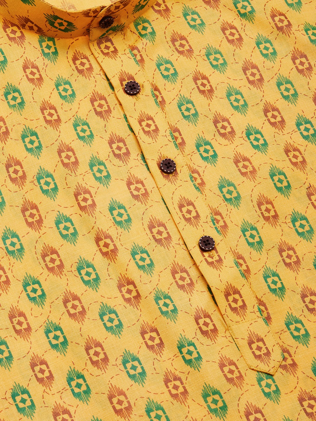 Men's Mustard Cotton Ikat printed kurta Only( KO 651 Mustard ) - Virat Fashions