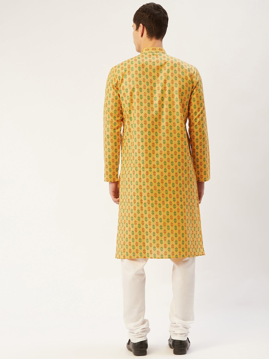 Men's Mustard Cotton Ikat printed kurta Only( KO 651 Mustard ) - Virat Fashions