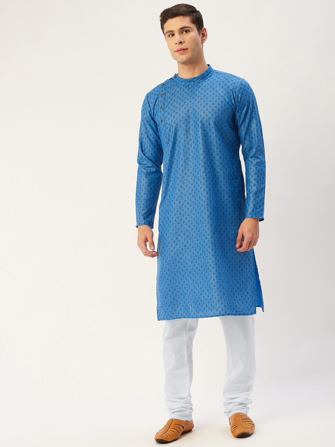 Men's Blue Cotton printed kurta Only( KO 652 Blue ) - Virat Fashions