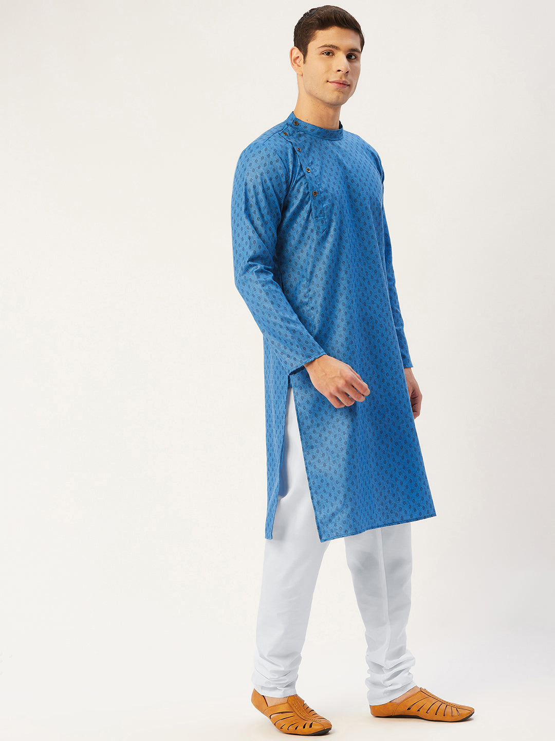 Men's Blue Cotton printed kurta Pyjama Set ( JOKP 652 Blue ) - Virat Fashions