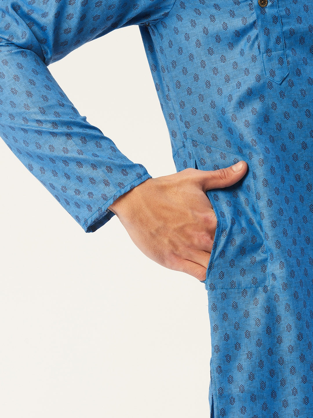 Men's Blue Cotton printed kurta Pyjama Set ( JOKP 652 Blue ) - Virat Fashions