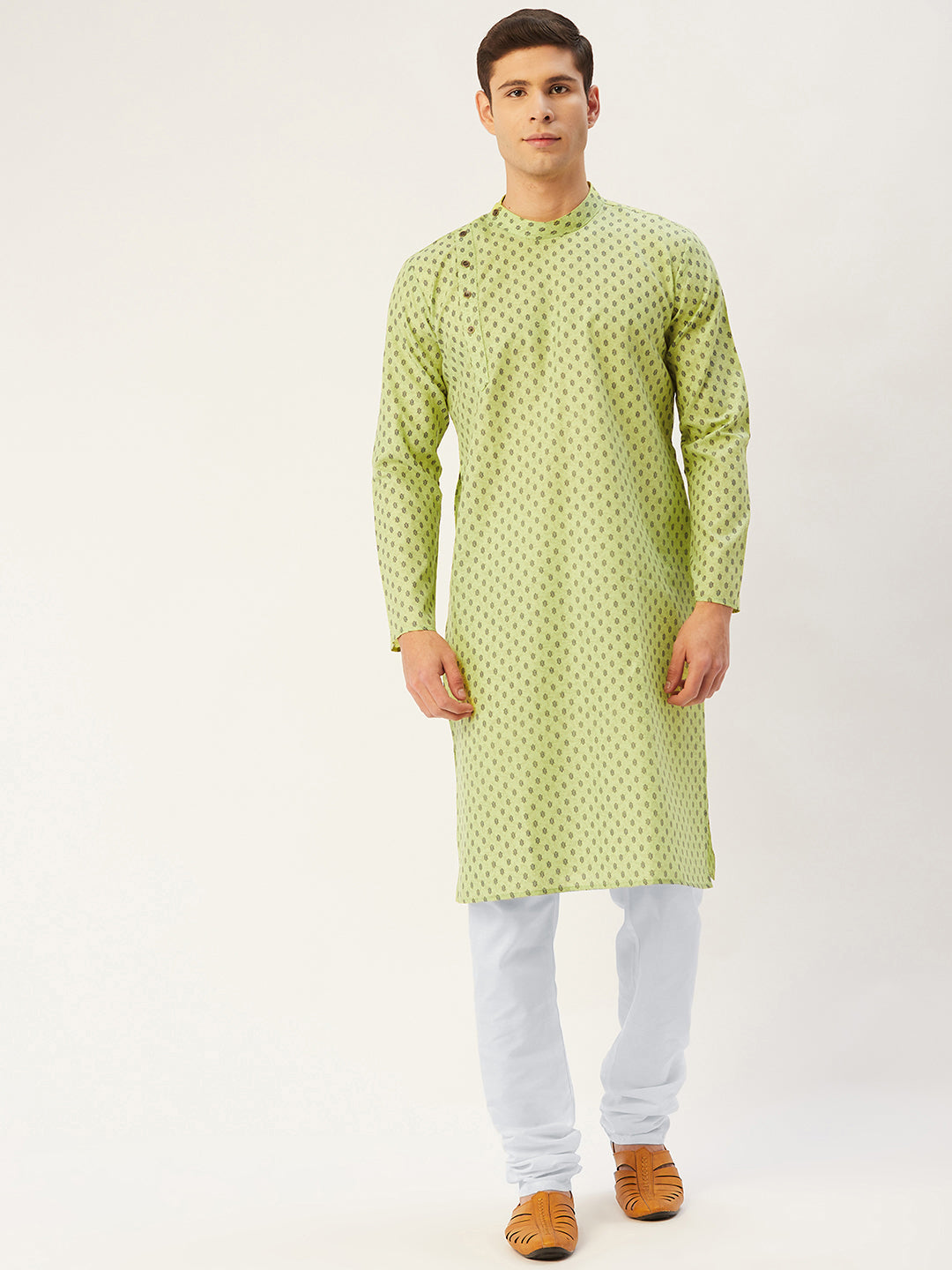 Men's Green Cotton printed kurta Only( KO 652 Green ) - Virat Fashions
