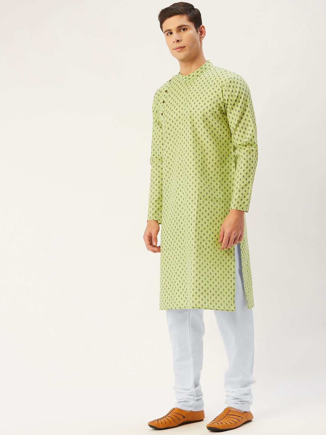Men's Green Cotton printed kurta Pyjama Set ( JOKP 652 Green ) - Virat Fashions