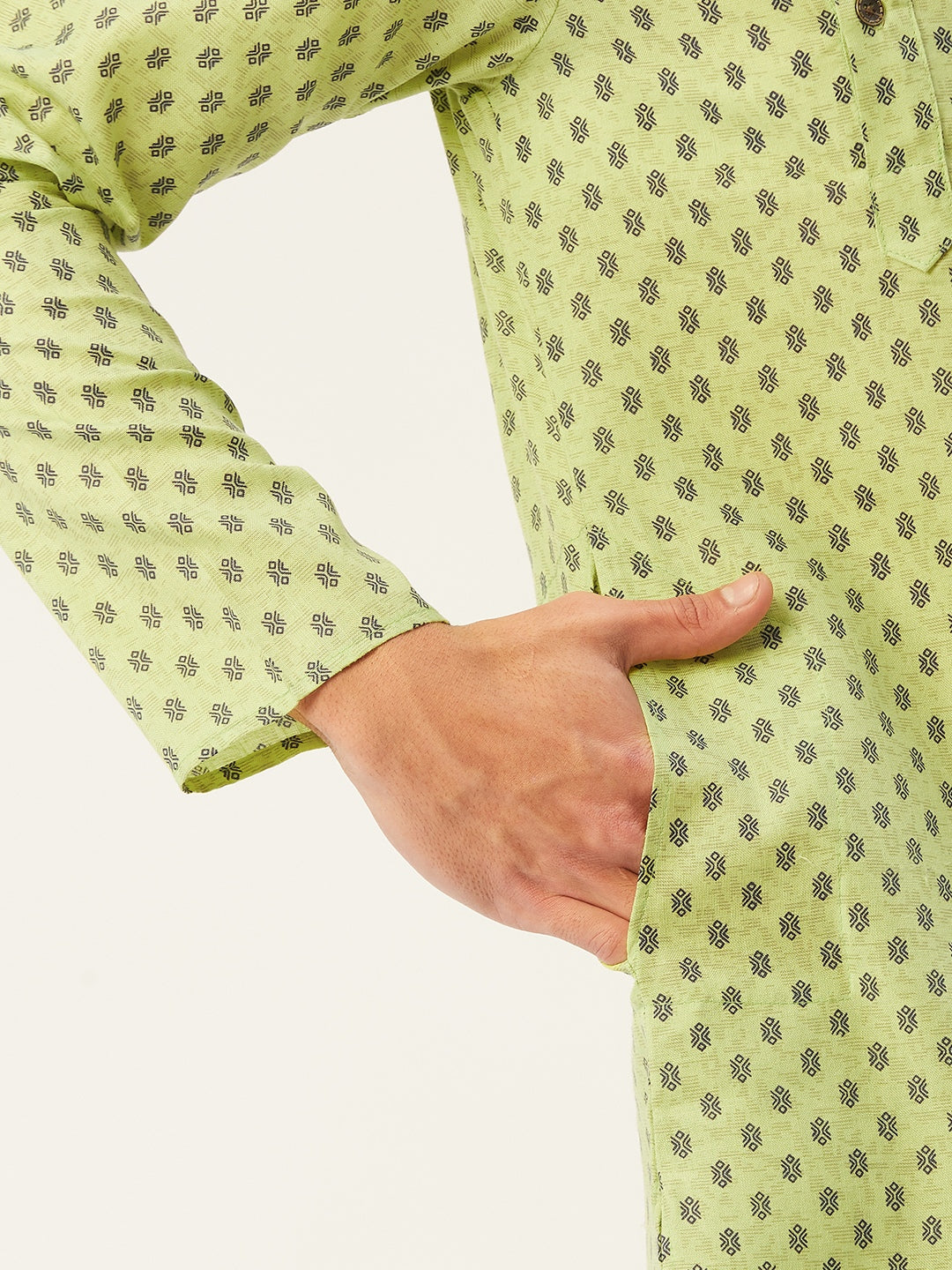 Men's Green Cotton printed kurta Pyjama Set ( JOKP 652 Green ) - Virat Fashions